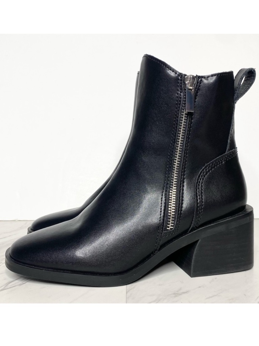Steve Madden Ruthy Black Square Toe Heeled Bootie 6 1/2 M